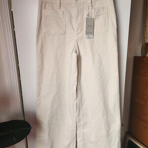Mango Catherine High-Waist Culotte Corduroy Jeans Off-White Ivory Size 4 NWT